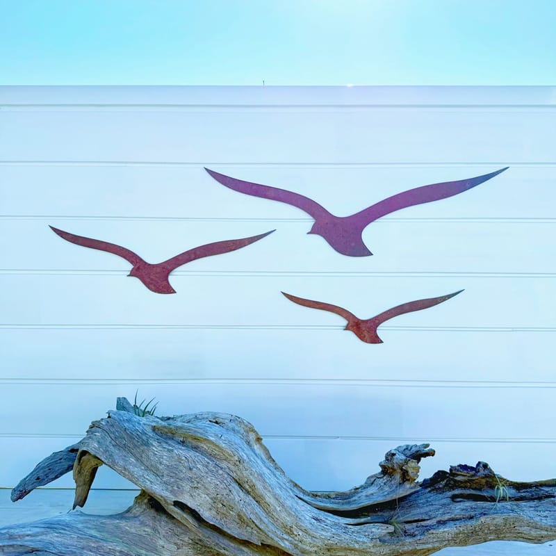 albatross in flight, set of 3 | left facing solid birds | corten steel