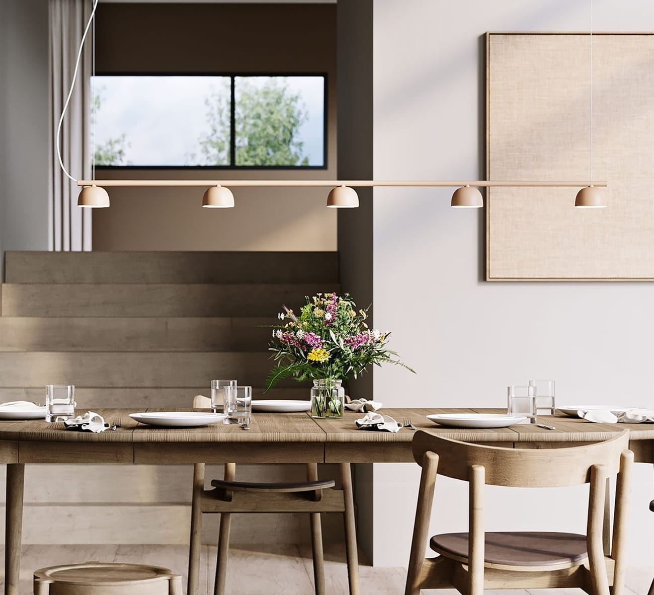 Suspension, Blush Rail 5, beige chaud, LED, dim, 3000k, 3300 lm, L150cm, H7,5cm - Northern