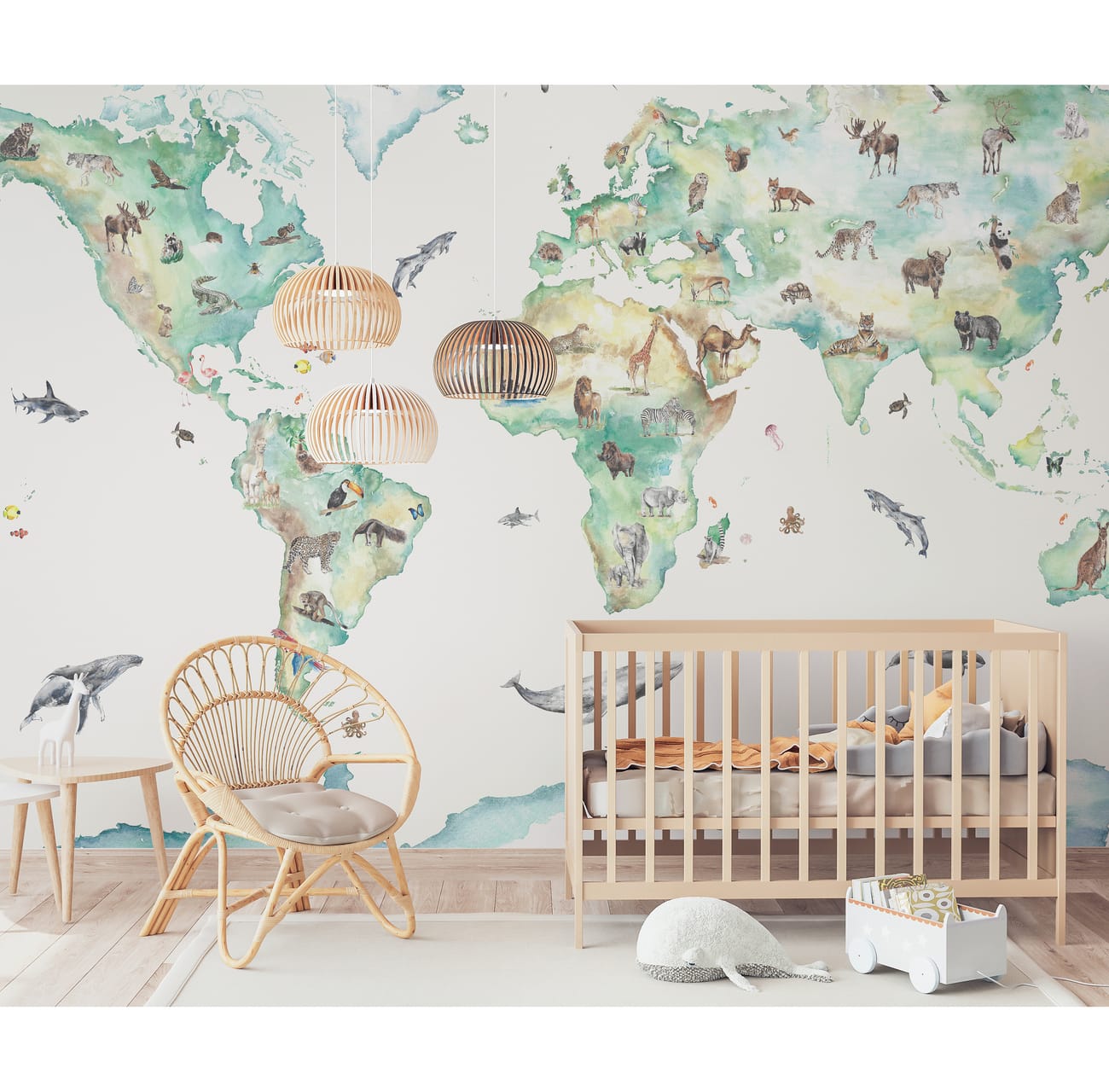 Wildlife World Map Children's Wall Mural