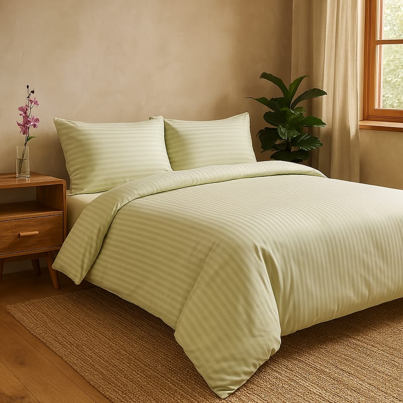 Sage Green Egyptian Cotton Stripe Duvet Cover and Pillowcases