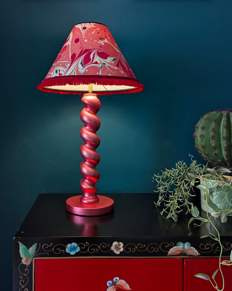 Red Cordless Lamp Base | Silver Leaf