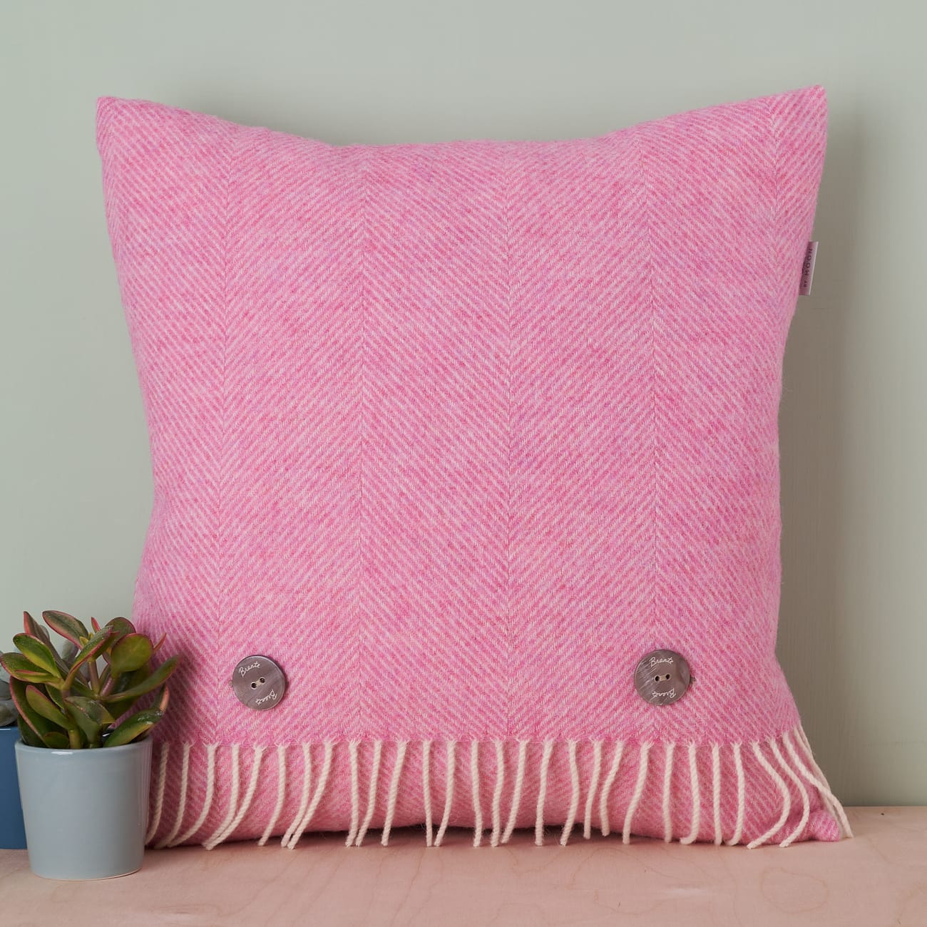 Pale Pink Herringbone Shetland Wool Cushion