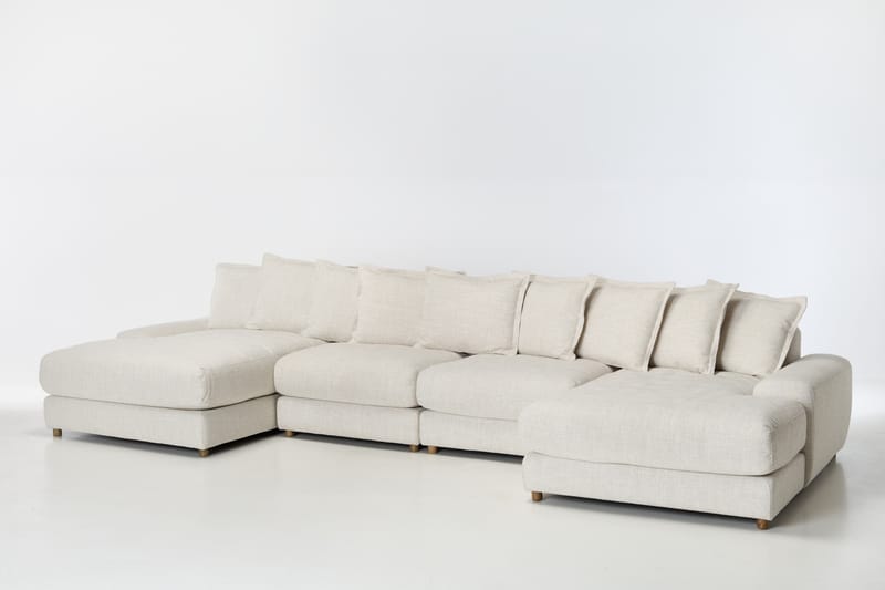 Eden Modern Sectional U-Shaped Sofa - Luxe Textured Ecru Fabric