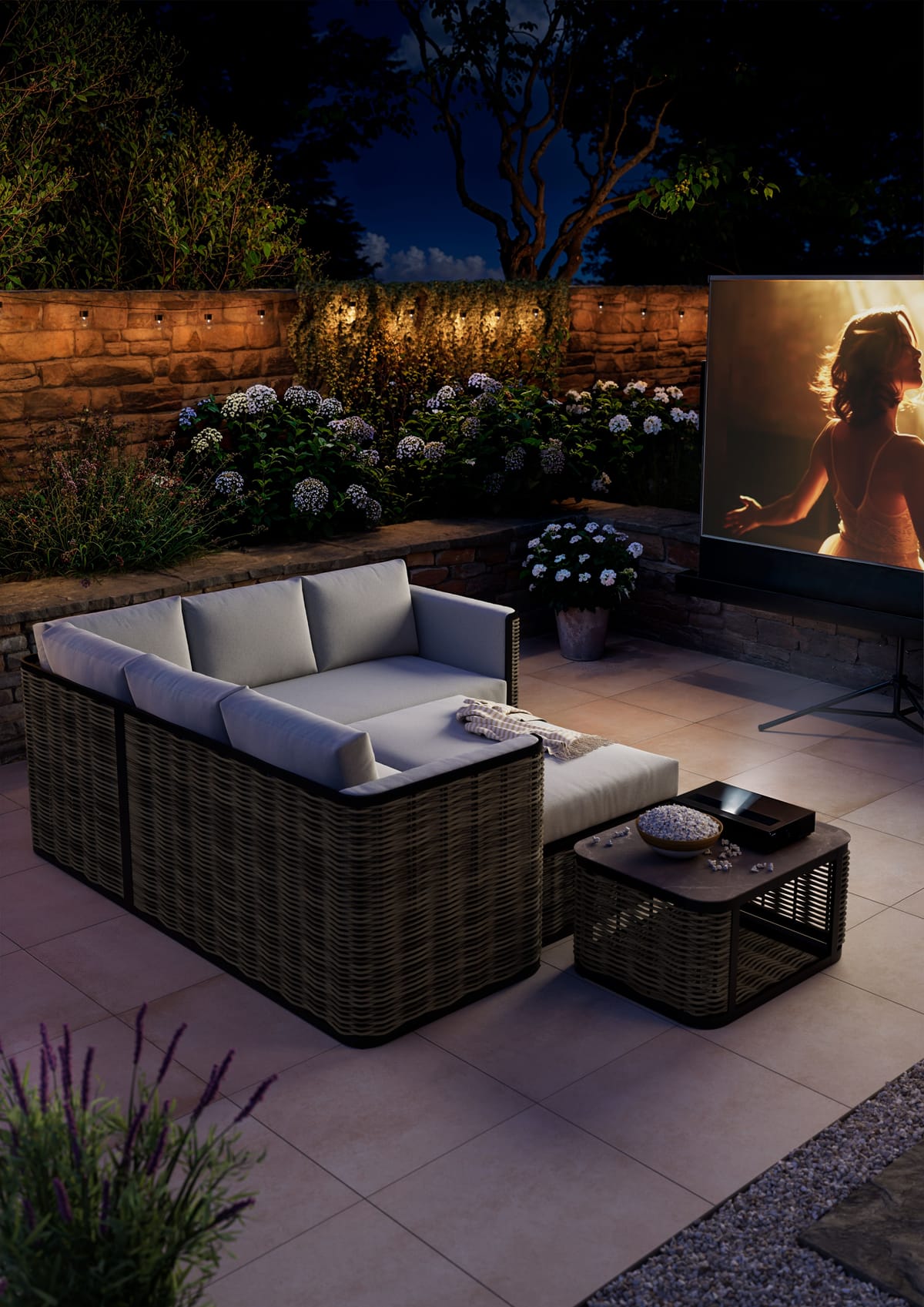 Image of GoodHome Atar Beige Rattan effect 5 Seater Garden furniture ...