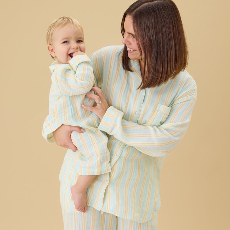 Women's Blue Striped Button Up Pyjamas