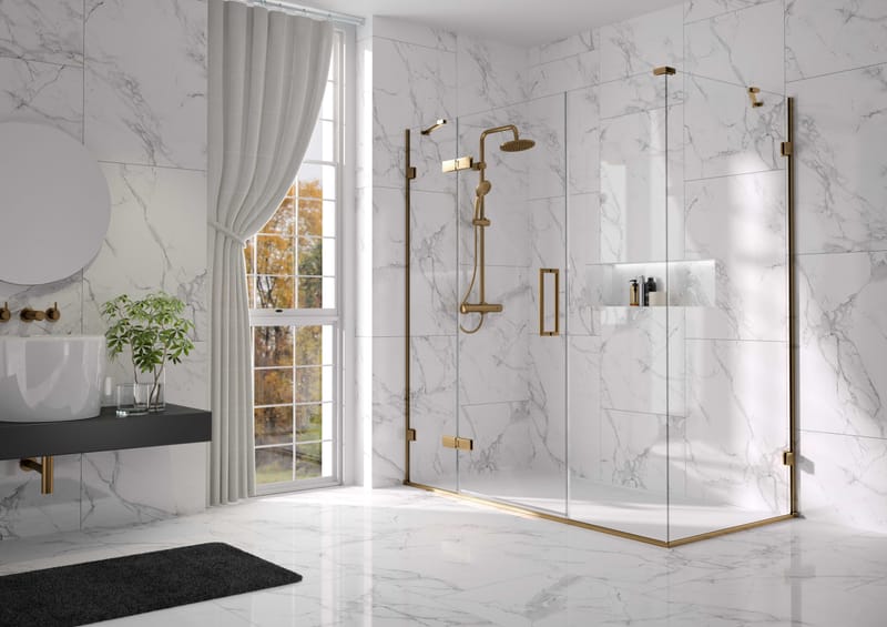 Arysto Colour  Brushed Bronze Hinge Door & 2 Inline Panels With Side Panel