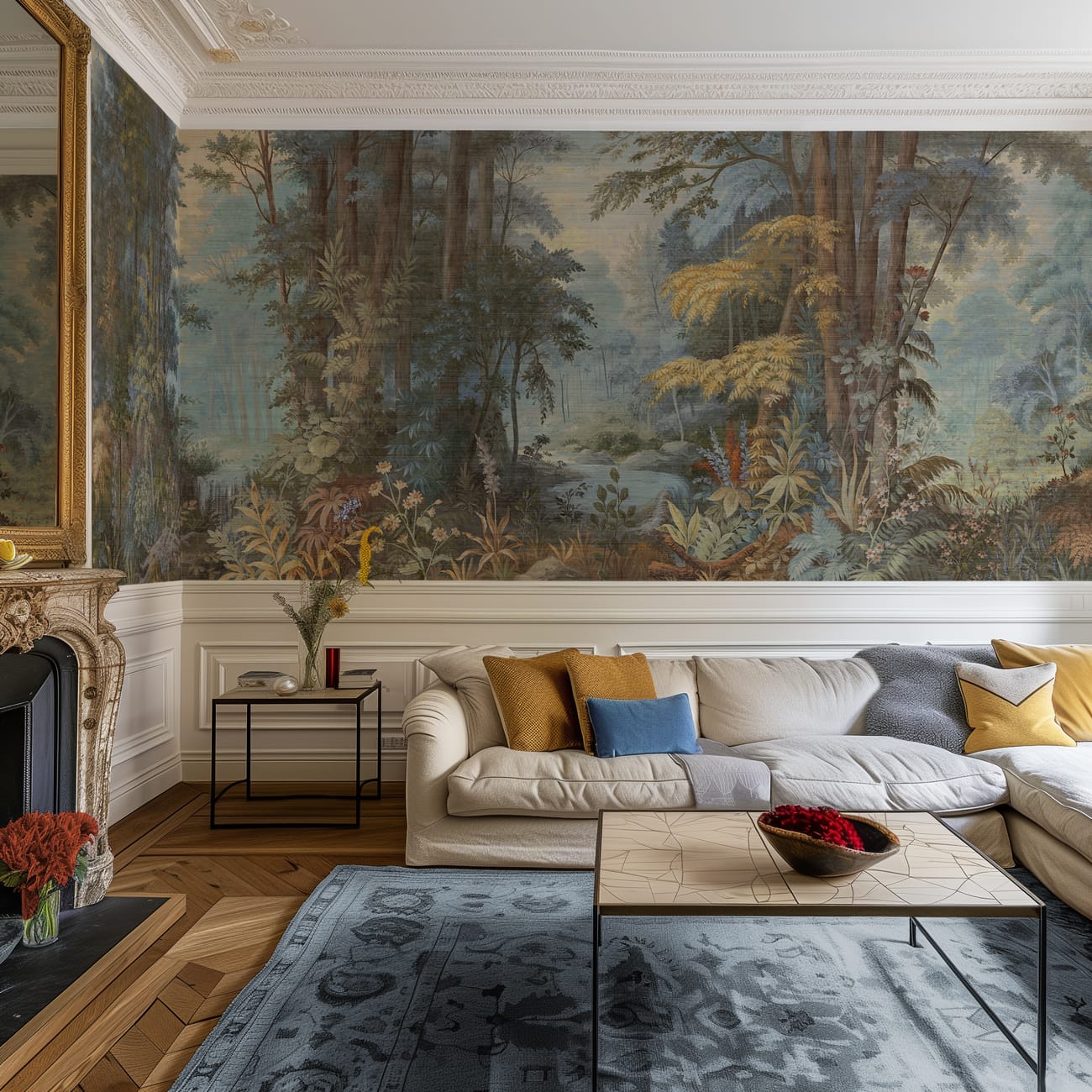 Arbour in Cerulean | Wallpaper Mural on Grasscloth