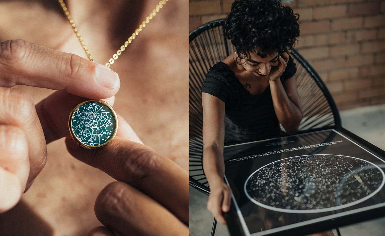 Night Sky Green Onyx Star Map Necklace