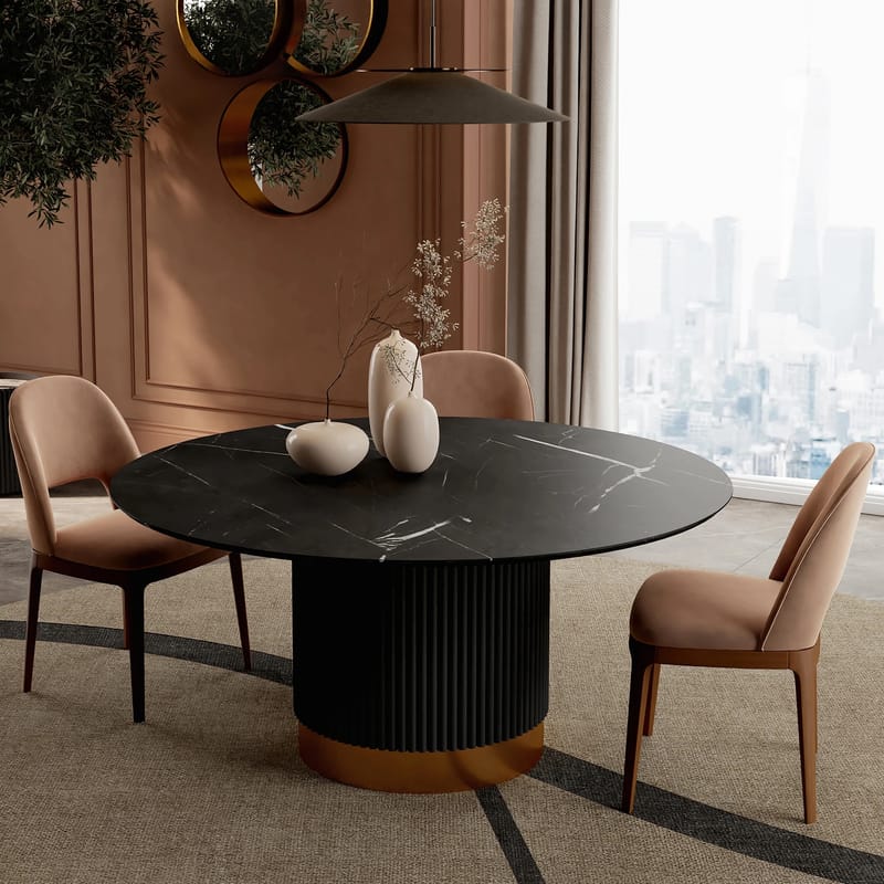 Round Contemporary Stone Effect Dining Set