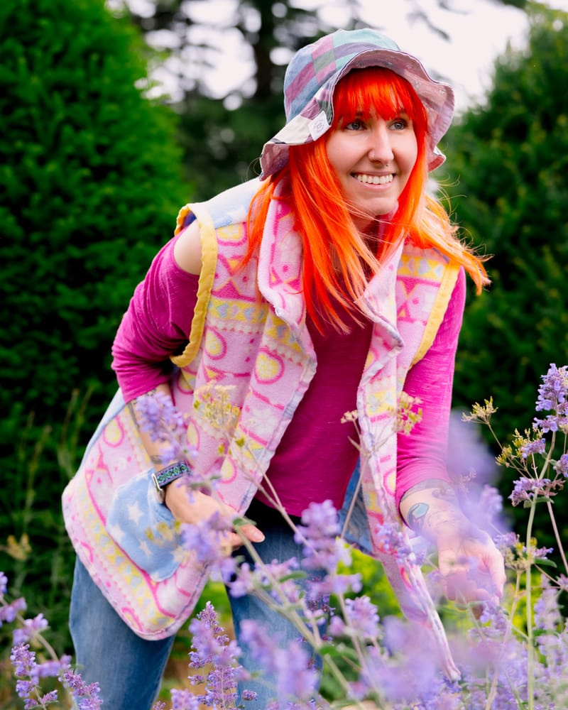 Upcycled Gilet with Upcycled Sunhat