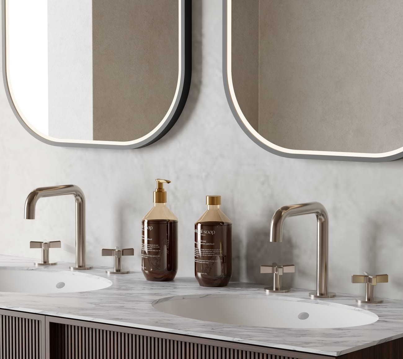 C.P. Hart – Dios Brassware Collection – Dios three-piece deck-mounted basin mixer with cross head handles in Brushed Brass