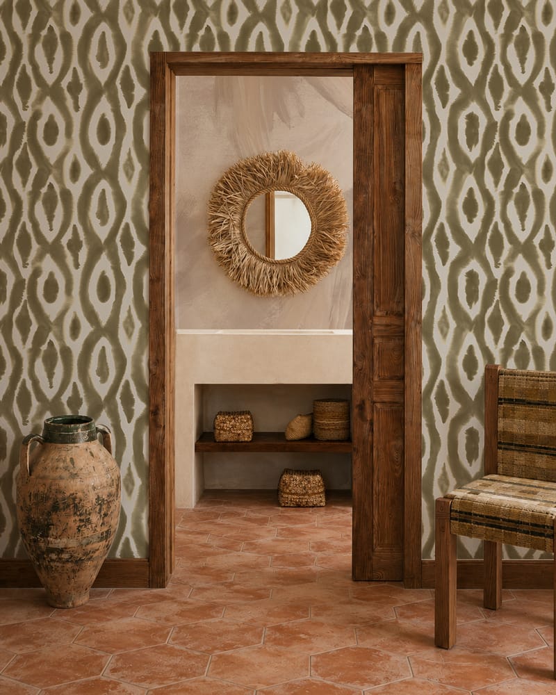Shibori Ogee Stripe Sage - Wallpaper