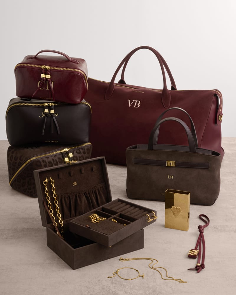 Ascot Suedette Weekend Travel Bag & Pouch Set in Cherry Red