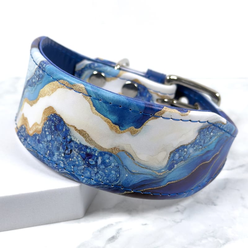 Blue Agate Printed Leather Whippet Collar Petiquette